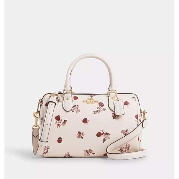 Coach Coach Rowan Satchel With Ladybug Floral Print Chalk  Coach rowan satchel with ladybug floral print chalk multi
